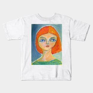 Colorful whimsical red haired girl Kids T-Shirt